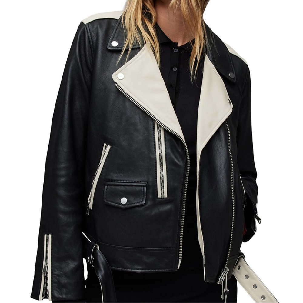 Dren Contrast Leather Biker Jacket NWOT